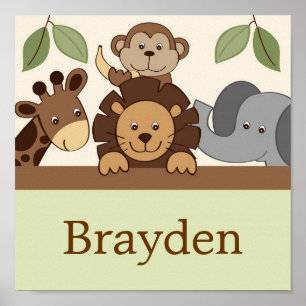 Poster Baby Zoo Jungle Animal Nom personnalisé Art Imprim