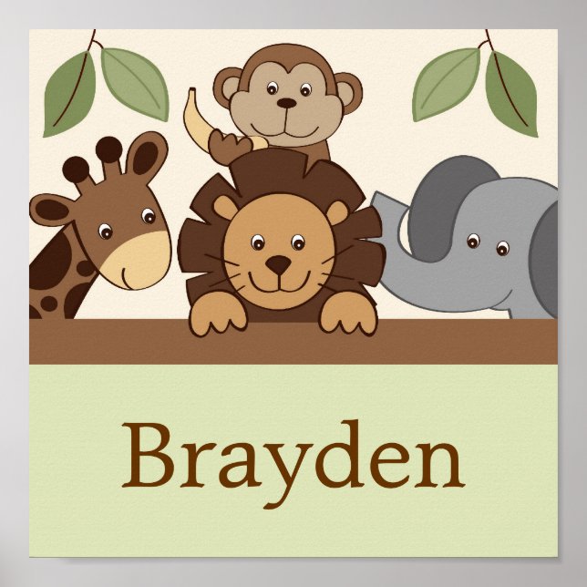 Poster Baby Zoo Jungle Animal Nom personnalisé Art Imprim (Devant)