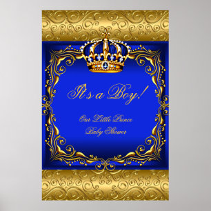 Poster Babyparty Junge Blau Kleiner Prinz Krone