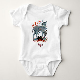 Poster Babyparty rot und blau mit Tieren Baby  Strampler