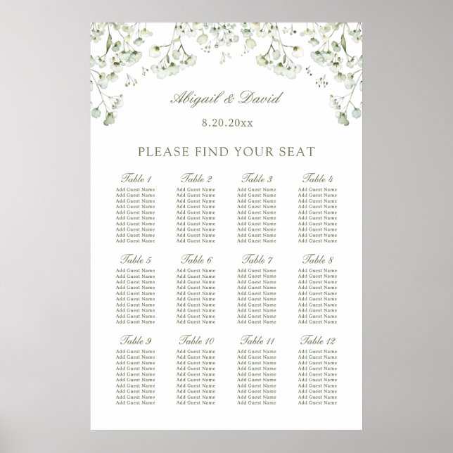 Poster Baby's Breath Wedding Seating Chart (Devant)