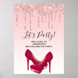 Poster Bachelorette moderne Parties scintillant rose
