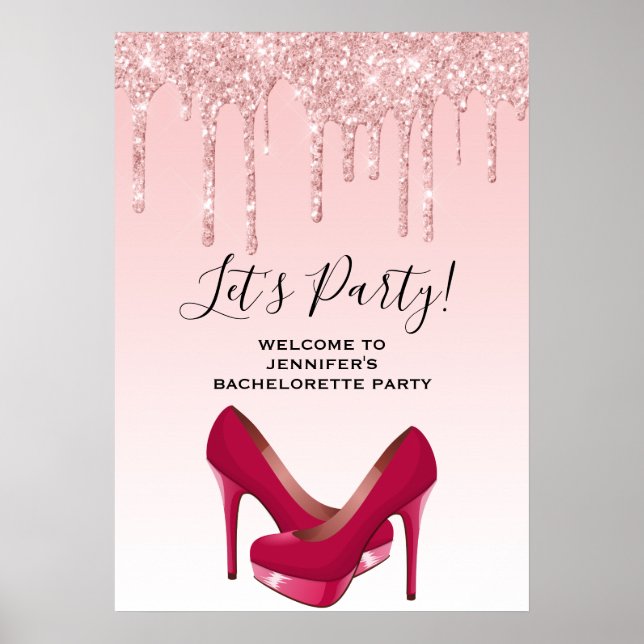 Poster Bachelorette moderne Parties scintillant rose (Devant)
