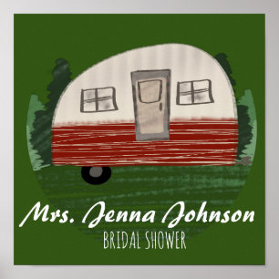 Poster Bachelorette Party Camper Mountains Week-end Green