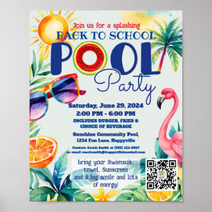 Poster back to school Pool party class friends birthday