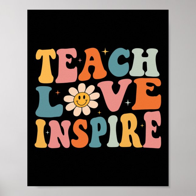 Poster Back to School Teach Love Inspire Retro Teachers (Devant)