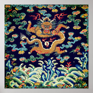 Poster Badge de classement Carré du dragon chinois Mandar