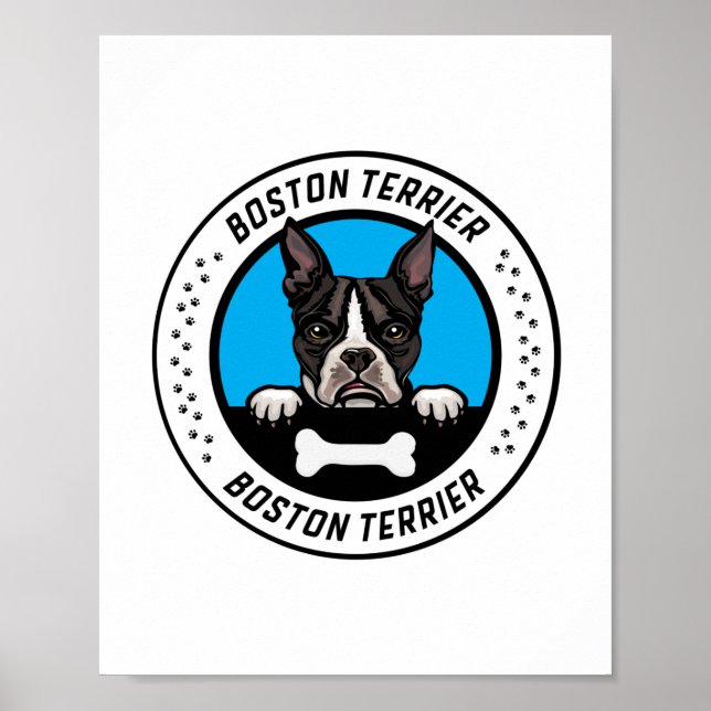 Poster Badge d'illustration de Boston Terrier Peeking (Devant)
