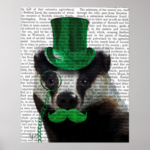 Poster Badger avec chapeau vert et moustache