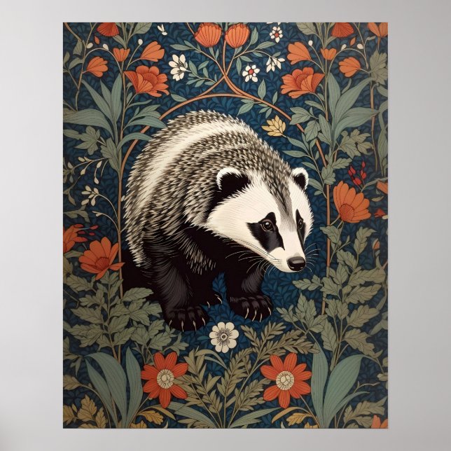 Poster Badger de Woodland William Morris inspiré (Devant)