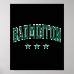 Poster Badminton All Green Stars Clic Retro Varsity Texte