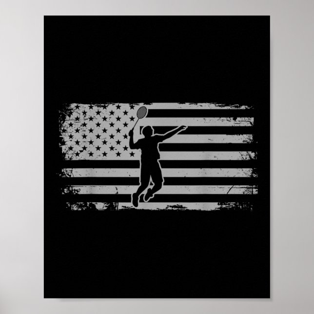 Poster Badminton de navette de drapeau américain (Devant)