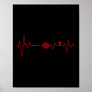 Poster Badminton Player Heartbeat Racket Shuttle Sports