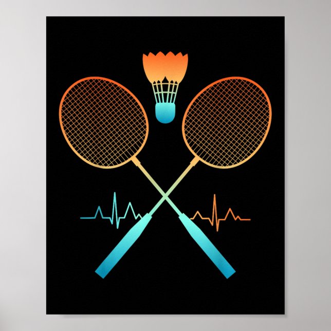 Poster Badminton Rétro avec battement de coeur de volant  (Devant)