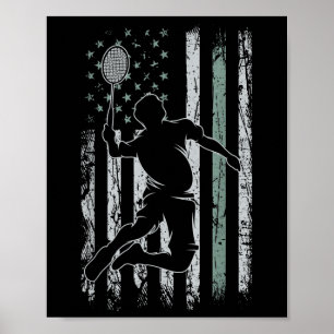 Poster Badminton Retro Usa Drapeau Navette 4 juillet Badm