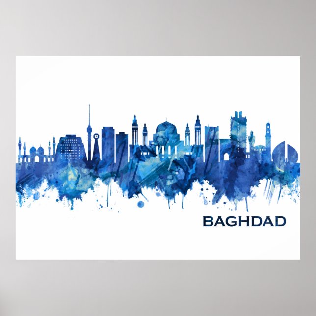 Poster Bagdad Iraq Skyline Blue (Devant)