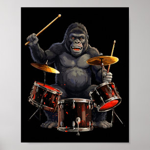 Poster Baguettes de Tambour Gorille Batteur Enfants Garço