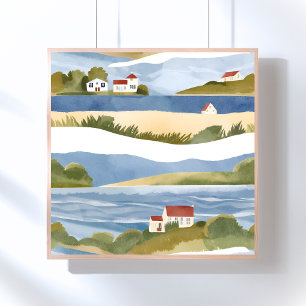 Poster Baie de Cape Cod Aquarelle du littoral océanique