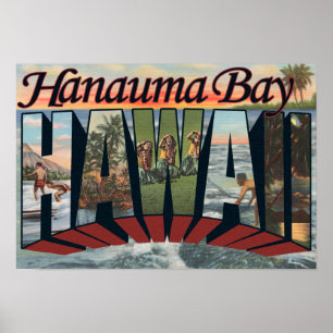 Poster Baie de Hanauma, Hawaï - grandes scènes de lettre