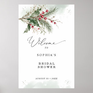 Poster Baie de houx d'hiver aquarelle Baby Shower