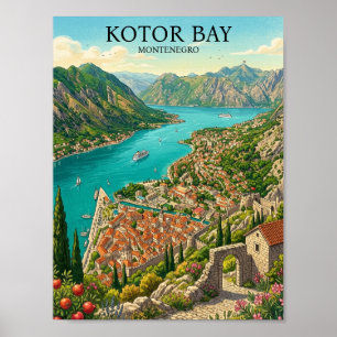 Poster Baie de Kotor Monténégro Voyage Rétro Vintage