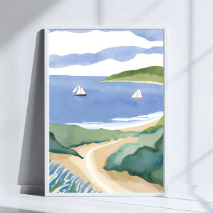 Poster Baie de Narragansett   Voilier Côté RI Aquarelle