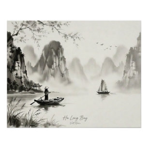 Poster Baie d'Halong Vietnam Paysage à l'encre de Chine