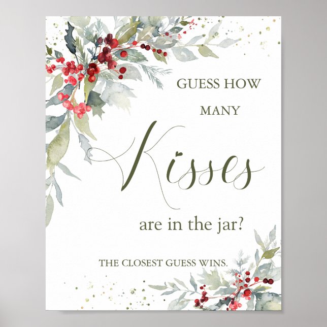 Poster Baies Rouges Feuillage Combien de Bisous dans le P (Devant)