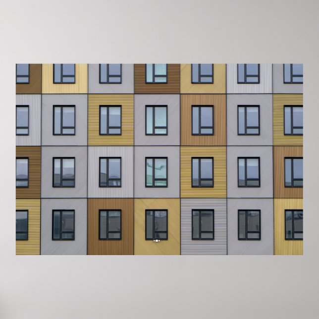 Poster Baies vitrées blanches et beiges (Devant)