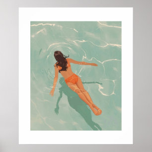 Poster Baignade dans le bleu clair