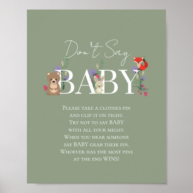 Poster Baigneuse Bébé Bohème Animaux de la Forêt Vert Sau (Devant)