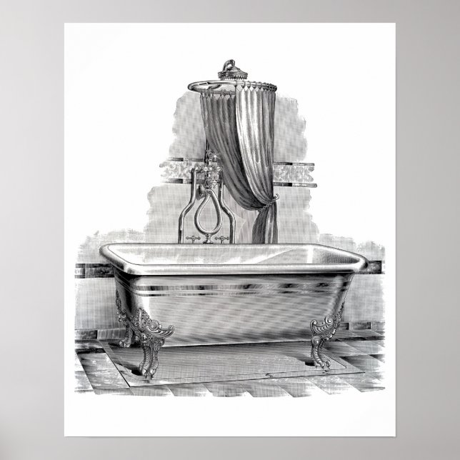 Poster Baignoire avec douche en pieds de griffe antique (Devant)