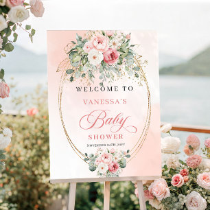 Poster Baignoire Bébé Fille Floral Minimal Chic Boho Rose