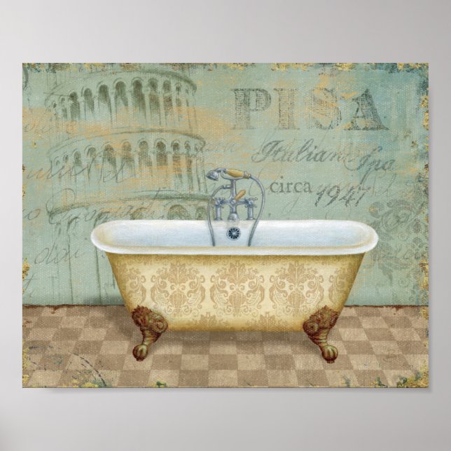 Poster Baignoire française et tour penchée de Pise (Devant)