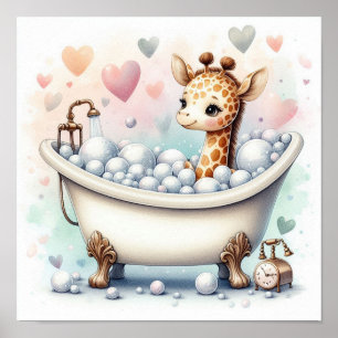 Poster Bain de bulle Giraffe