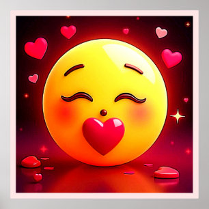 Poster Baiser Emoji Coeurs soufflants