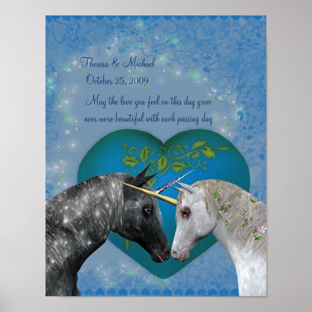 Poster Baiser les licornes Coeur Mariage Anniversaire Pos (Devant)