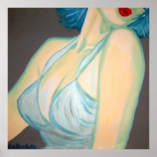 Poster Baiser Poster, épingle, lèvres gris rétro bleu Kim