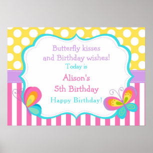 Poster Baisers à papillon et voeux d'anniversaire