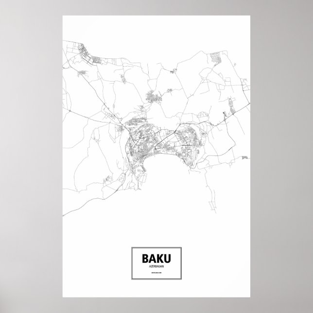 Poster Bakou, Azerbaïdjan (noir sur blanc) (Devant)