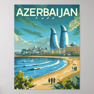 Poster Bakou Azerbaïdjan Vintage Lieu de voyage célèbre