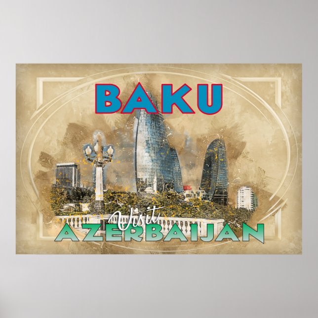 Poster Bakou, visite Azerbaïdjan (Devant)