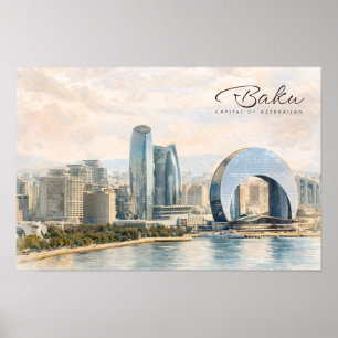Poster Baku Azerbaïdjan Capitale Aquarelle Cadeau de Voya