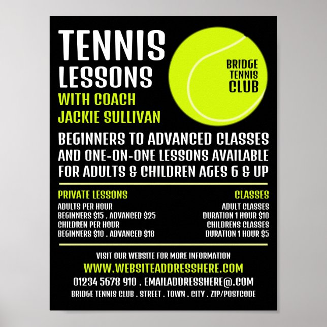 Poster Bal de tennis, Cours de tennis / Cours Publicité (Devant)