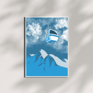 Poster Balade en gondole Montagne de ski peinture d'hiv