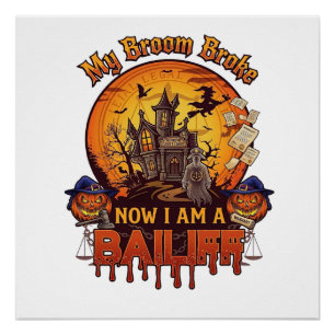 Poster Balai Brisé Huissier Halloween Fantôme Cour Citrou