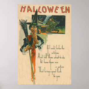 Poster Balai de chaudron de sorcière nuit de sorcellerie