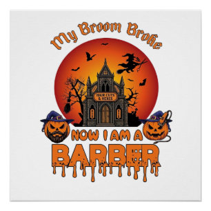 Poster Balai de coiffeur Casse la citrouille d'Halloween