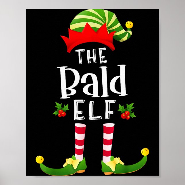 Poster Bald Christmas Elf Matching Pajama X-mas Party  (Devant)