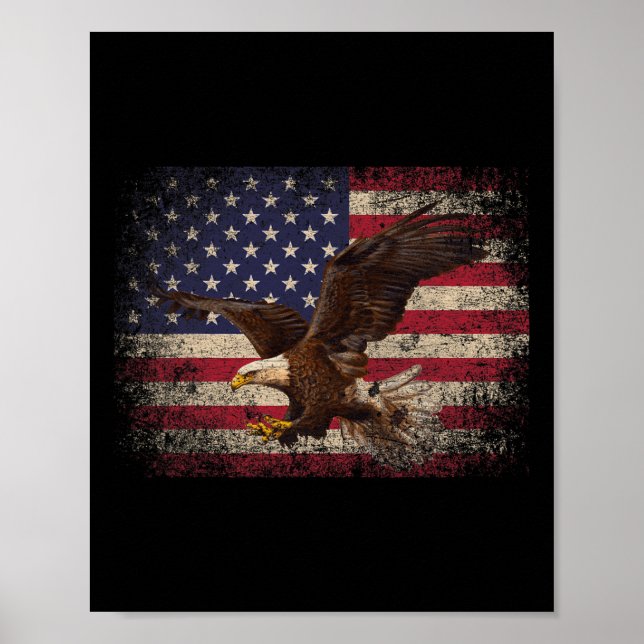 Poster Bald Eagle 4 juillet cadeau de Noël American Fla (Devant)